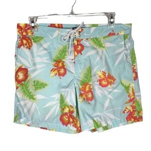 Men’s Vince. Blue w/ Sunburst Tropical Floral Print Swim Trunks-34